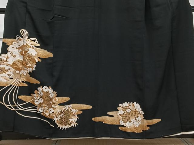平和屋着物■豪華黒留袖　駒刺繍　薬玉花丸文　金彩　正絹　逸品　CABG7055xi