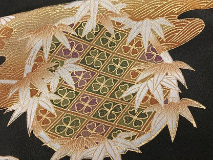 平和屋着物■豪華黒留袖　駒刺繍　薬玉花丸文　金彩　正絹　逸品　CABG7055xi