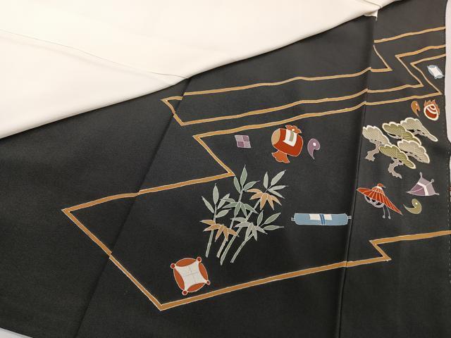平和屋着物■豪華黒留袖　駒刺繍　宝尽くし文　金彩　正絹　逸品　CABG7056xi