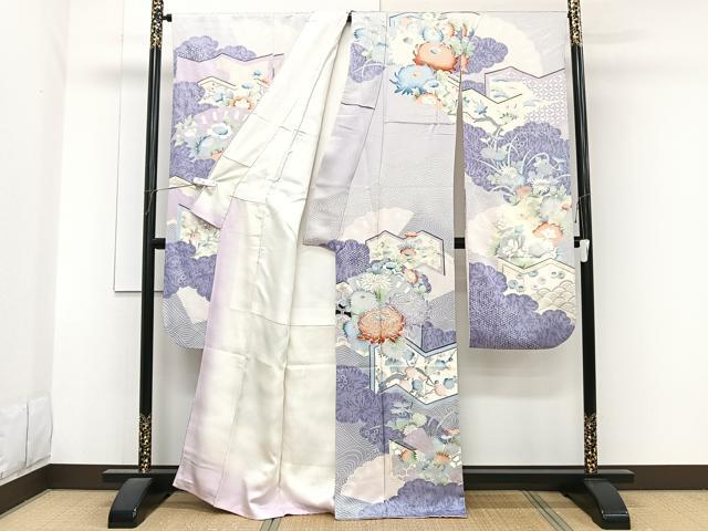 平和屋着物■豪華振袖　駒刺繍　立波屏風花文　銀彩　正絹　逸品　CABG7071xi