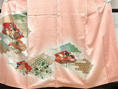 平和屋着物■訪問着　駒刺繍　檜扇屏風花文　暈し染め　金彩　正絹　逸品　CABG7078xi