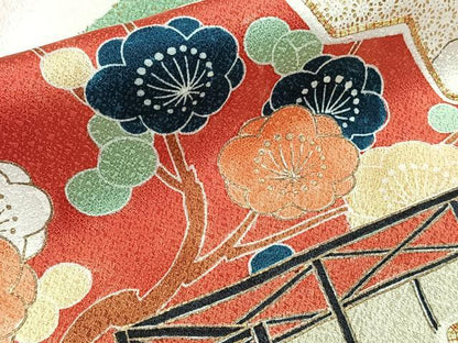 平和屋着物■訪問着　駒刺繍　檜扇屏風花文　暈し染め　金彩　正絹　逸品　CABG7078xi