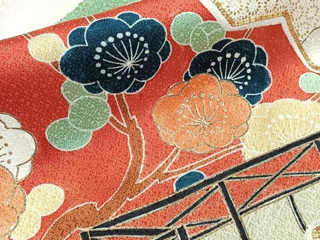 平和屋着物■訪問着　駒刺繍　檜扇屏風花文　暈し染め　金彩　正絹　逸品　CABG7078xi