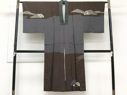 平和屋着物■男性　長襦袢　袷　絞り　人物筏文　金彩　正絹　逸品　CABG7083xi