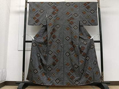 平和屋着物■本場大島紬　7マルキ　花菱文　正絹　逸品　未使用　CABG7087xi