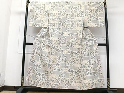 平和屋着物■上質な紬　格子花唐草文　正絹　逸品　CABG7090xi