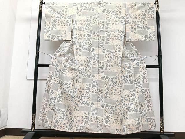 平和屋着物■上質な紬　格子花唐草文　正絹　逸品　CABG7090xi