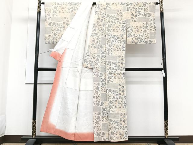 平和屋着物■上質な紬　格子花唐草文　正絹　逸品　CABG7090xi