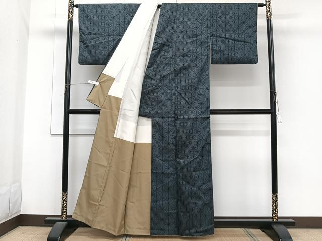 平和屋着物■上質なお召　麻の葉文　正絹　逸品　CABG7093xi
