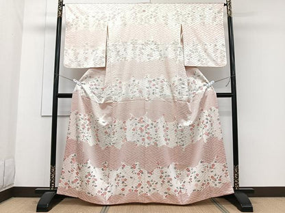 平和屋着物■上質な小紋　紗綾形枝垂れ花文　金彩　正絹　逸品　CABG7113xi