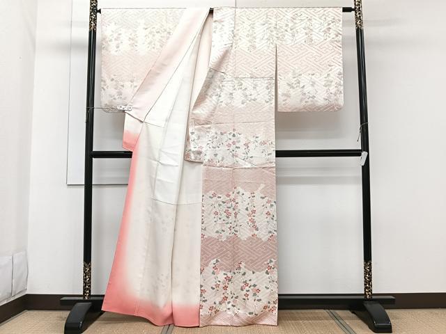 平和屋着物■上質な小紋　紗綾形枝垂れ花文　金彩　正絹　逸品　CABG7113xi