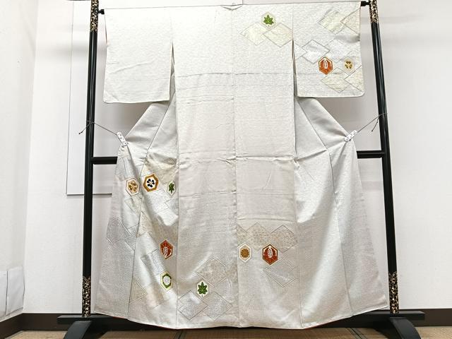 平和屋着物■訪問着　駒刺繍　亀甲花文　金銀彩　正絹　逸品　CABG7125xi