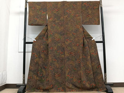 平和屋着物■上質な小紋　草花文　鬼しぼ縮緬　カラー銅色：浅黄色　正絹　逸品　CABG7137xi