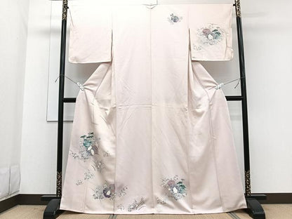 平和屋着物■訪問着　友禅　雪輪白鷺草花文　正絹　逸品　CABG7138xi