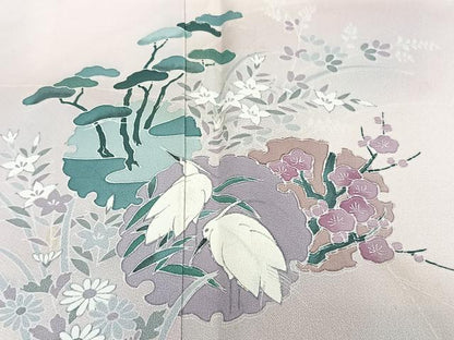 平和屋着物■訪問着　友禅　雪輪白鷺草花文　正絹　逸品　CABG7138xi