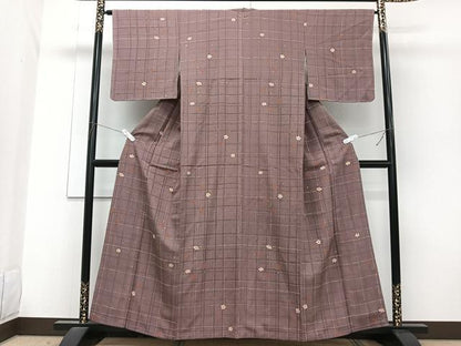 平和屋着物■上質な小紋　格子花文　金彩　正絹　逸品　未使用　CABG7142xi