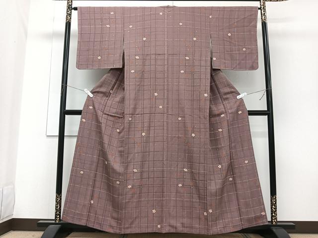 平和屋着物■上質な小紋　格子花文　金彩　正絹　逸品　未使用　CABG7142xi