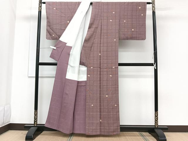 平和屋着物■上質な小紋　格子花文　金彩　正絹　逸品　未使用　CABG7142xi