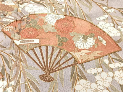 平和屋着物■豪華色留袖　駒刺繍　柳扇花文　松竹梅　金彩　正絹　逸品　CABG7152xi