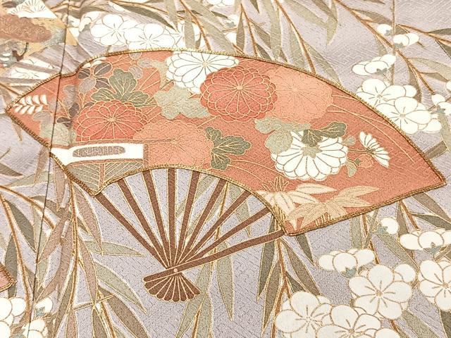 平和屋着物■豪華色留袖　駒刺繍　柳扇花文　松竹梅　金彩　正絹　逸品　CABG7152xi