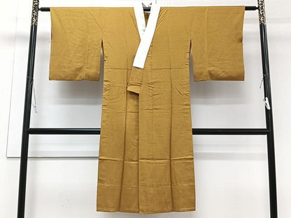 平和屋着物■長襦袢　無双仕立て　鱗地紋　山吹茶色　半衿刺繍　正絹　逸品　CABG7155xi