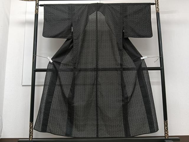 平和屋着物＊夏物　小紋　総レース　抽象文様　黒地　交織　CABG7159xi