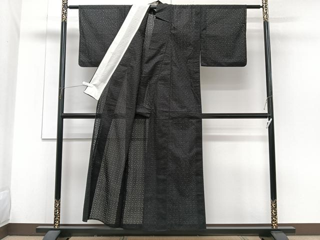 平和屋着物＊夏物　小紋　総レース　抽象文様　黒地　交織　CABG7159xi