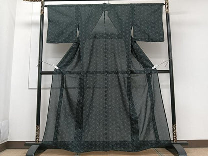 平和屋着物＊夏物　小紋　紗　麻の葉文　洗える着物　CABG7161xi