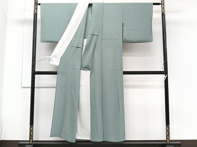 平和屋着物＊夏物　色無地　絽　ちりめん　千草色　正絹　逸品　CABG7163xi