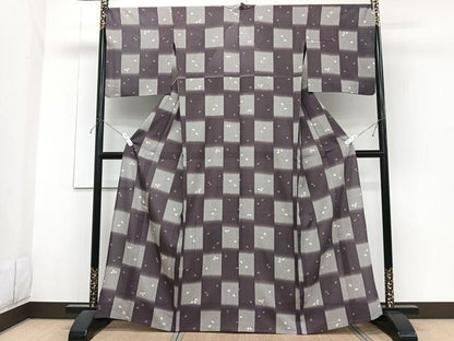 平和屋着物＊夏物　小紋　絽　格子花びら文　正絹　逸品　CABG7168xi