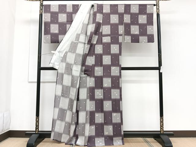 平和屋着物＊夏物　小紋　絽　格子花びら文　正絹　逸品　CABG7168xi