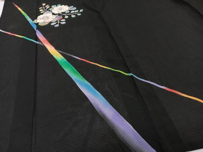 平和屋着物＊夏物　訪問着　菱紋紗　辻が花　黒地　金彩　正絹　逸品　CABG7174xi