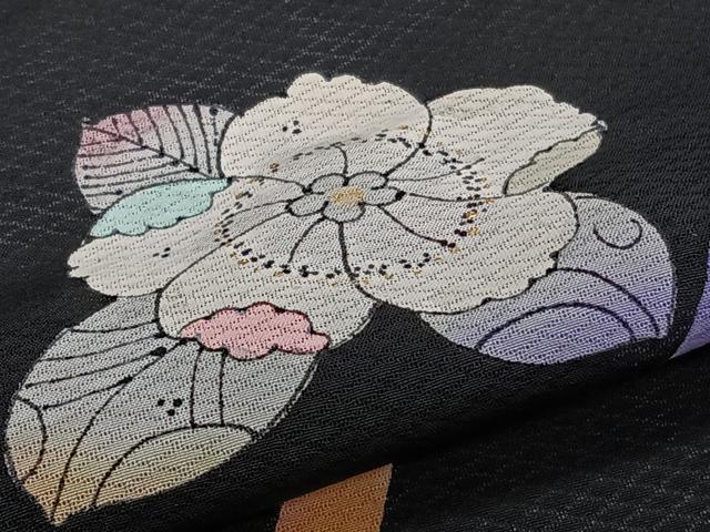 平和屋着物＊夏物　訪問着　菱紋紗　辻が花　黒地　金彩　正絹　逸品　CABG7174xi