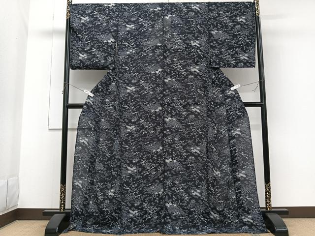 平和屋着物＊夏物　小紋　縦絽　籬流水花文　ロング丈　正絹　逸品　CABG7175xi