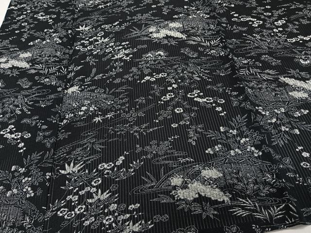 平和屋着物＊夏物　小紋　縦絽　籬流水花文　ロング丈　正絹　逸品　CABG7175xi