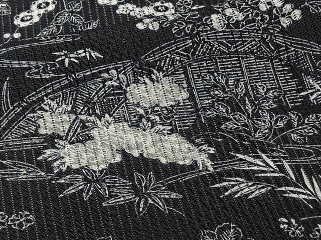 平和屋着物＊夏物　小紋　縦絽　籬流水花文　ロング丈　正絹　逸品　CABG7175xi