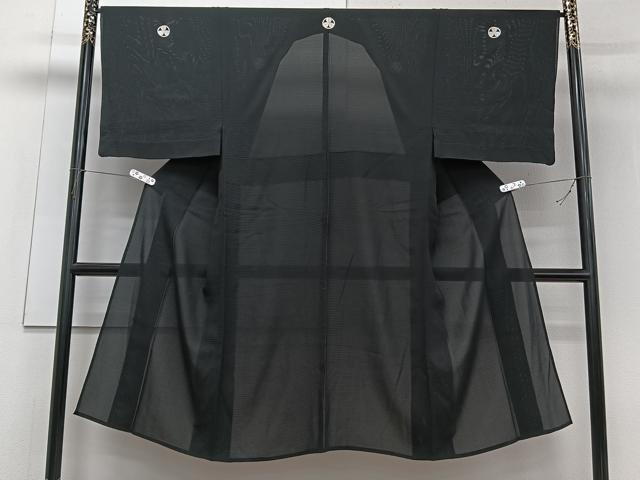 平和屋着物＊夏物　男性　黒紋付　絽　正絹　逸品　CABG7176xi