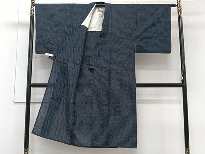 平和屋着物∴夏物　男性　浴衣　紬　格子文　綿　逸品　CABG7191xi
