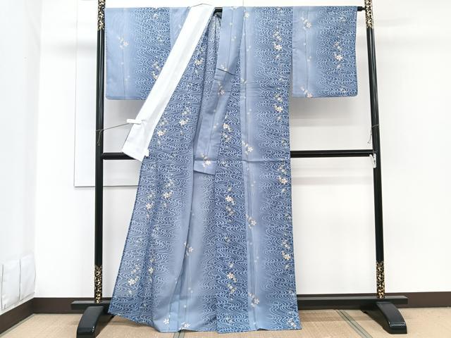 平和屋着物＊夏物　小紋　絽　流水花文　洗える着物　CABG7199xi