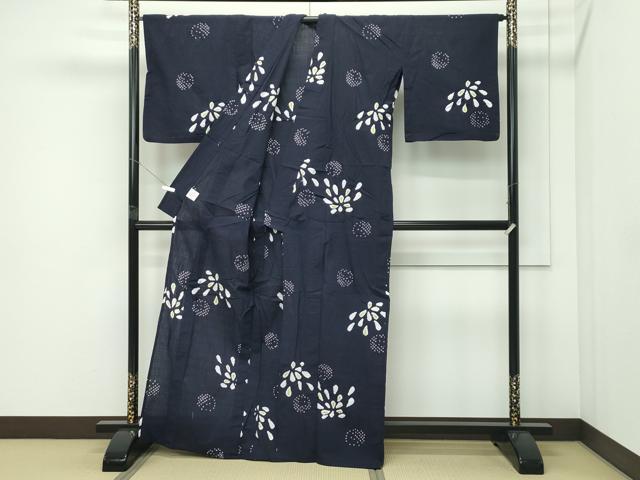 平和屋着物∴夏物　浴衣　絞り　舞花文　綿　逸品　CABG7201rv