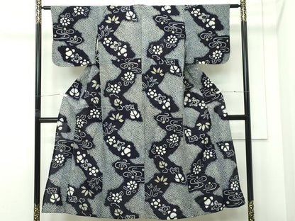 平和屋着物∴夏物　浴衣　有松鳴海絞り　流水草花文　綿　逸品　CABG7215rv