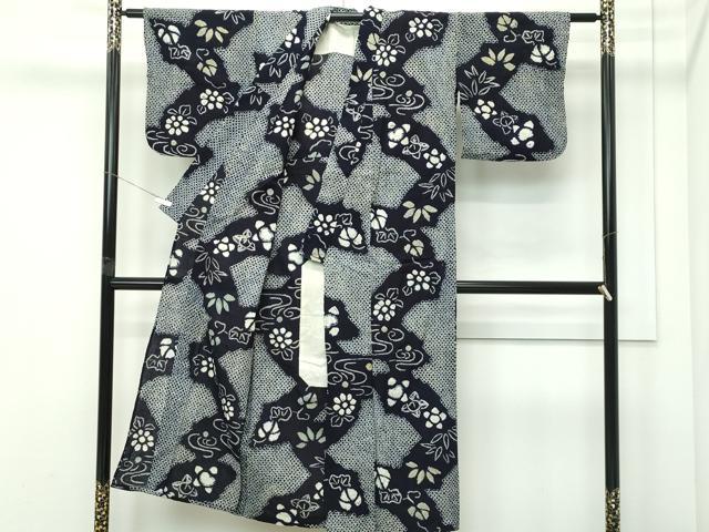 平和屋着物∴夏物　浴衣　有松鳴海絞り　流水草花文　綿　逸品　CABG7215rv