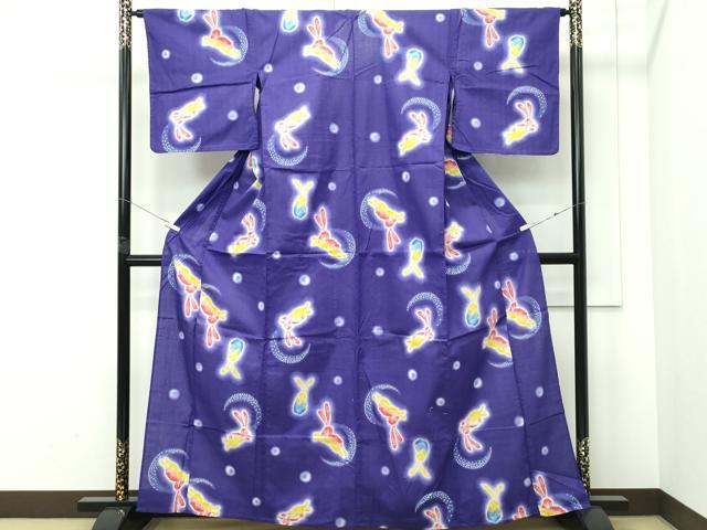 平和屋着物∴夏物　浴衣　月兎　綿　逸品　CABG7217rv