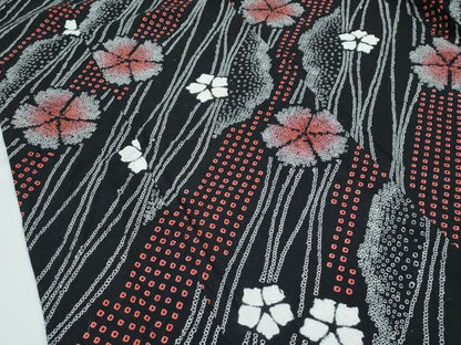 平和屋着物∴夏物　浴衣　有松鳴海絞り　斜線花文　黒地　綿　逸品　CABG7218rv