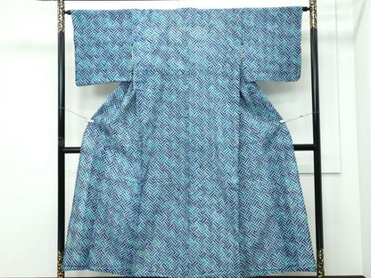 平和屋着物∴夏物　浴衣　有松鳴海絞り　網代文様　綿　逸品　CABG7220rv