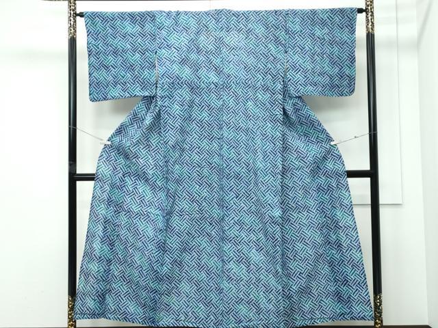平和屋着物∴夏物　浴衣　有松鳴海絞り　網代文様　綿　逸品　CABG7220rv