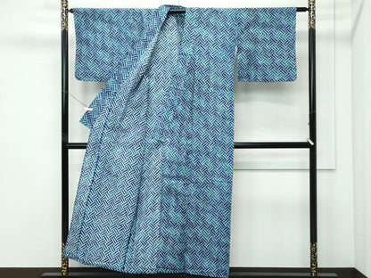 平和屋着物∴夏物　浴衣　有松鳴海絞り　網代文様　綿　逸品　CABG7220rv