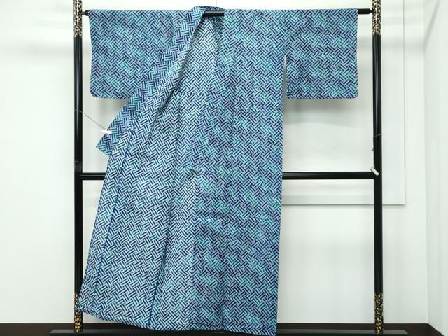 平和屋着物∴夏物　浴衣　有松鳴海絞り　網代文様　綿　逸品　CABG7220rv