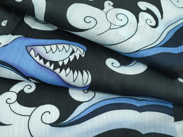 平和屋着物∴夏物　男性　浴衣　立波文　黒地　綿　逸品　CABG7223rv