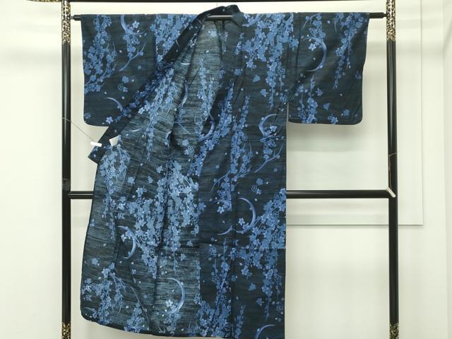 平和屋着物∴夏物　男性　浴衣　夜桜　月　綿　逸品　CABG7229rv